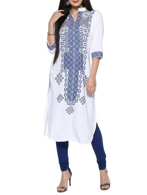 white crepe straight kurta - 14536838 - Very Small Image - 1
