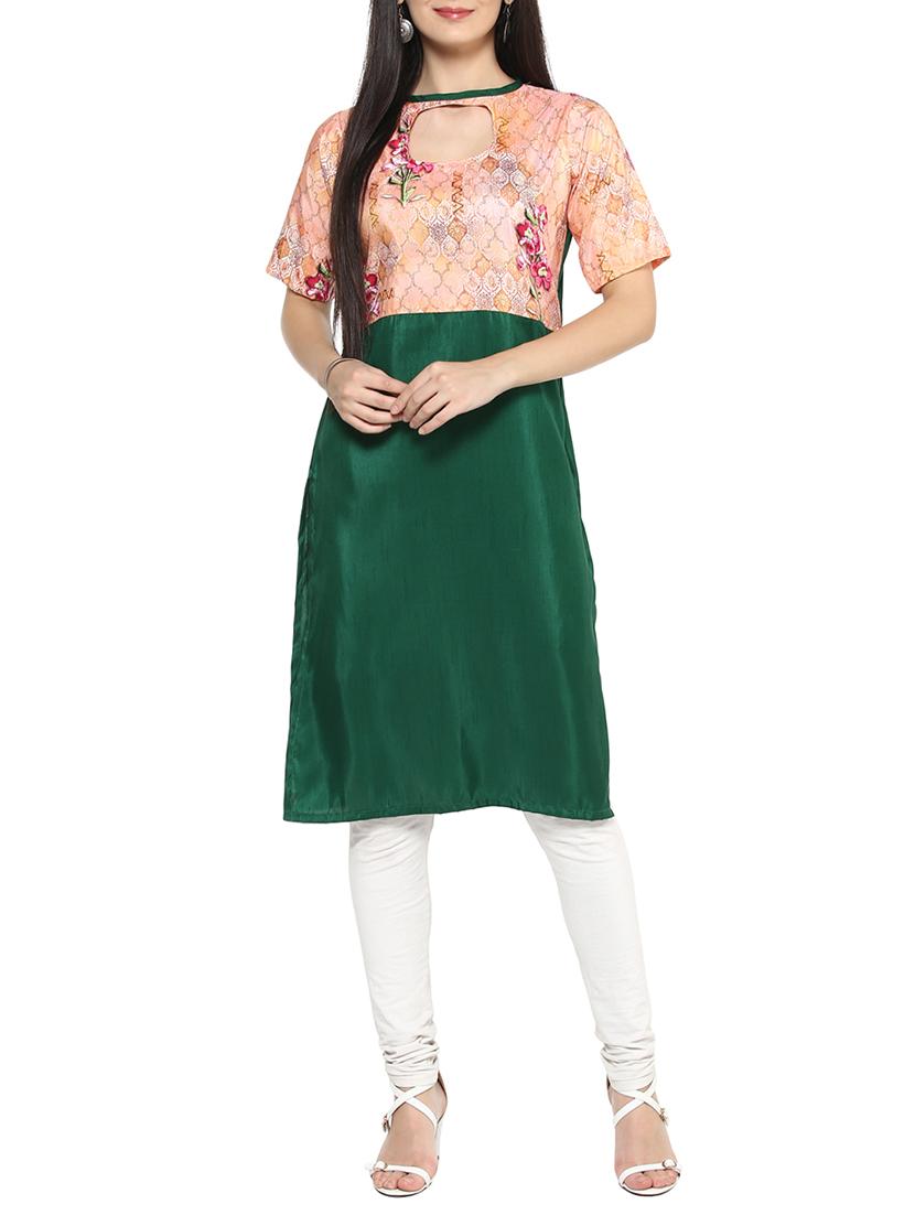 green poly silk straight kurta - 14536839 - Zoom Image - 1