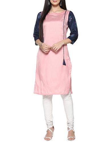 pink poly silk straight kurta - 14536840 - Very Small Image - 1