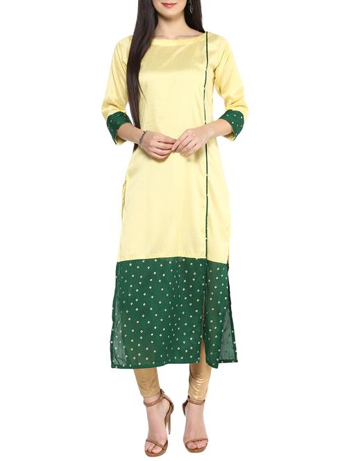 yellow silk blend straight kurta - 14536843 - Very Small Image - 1