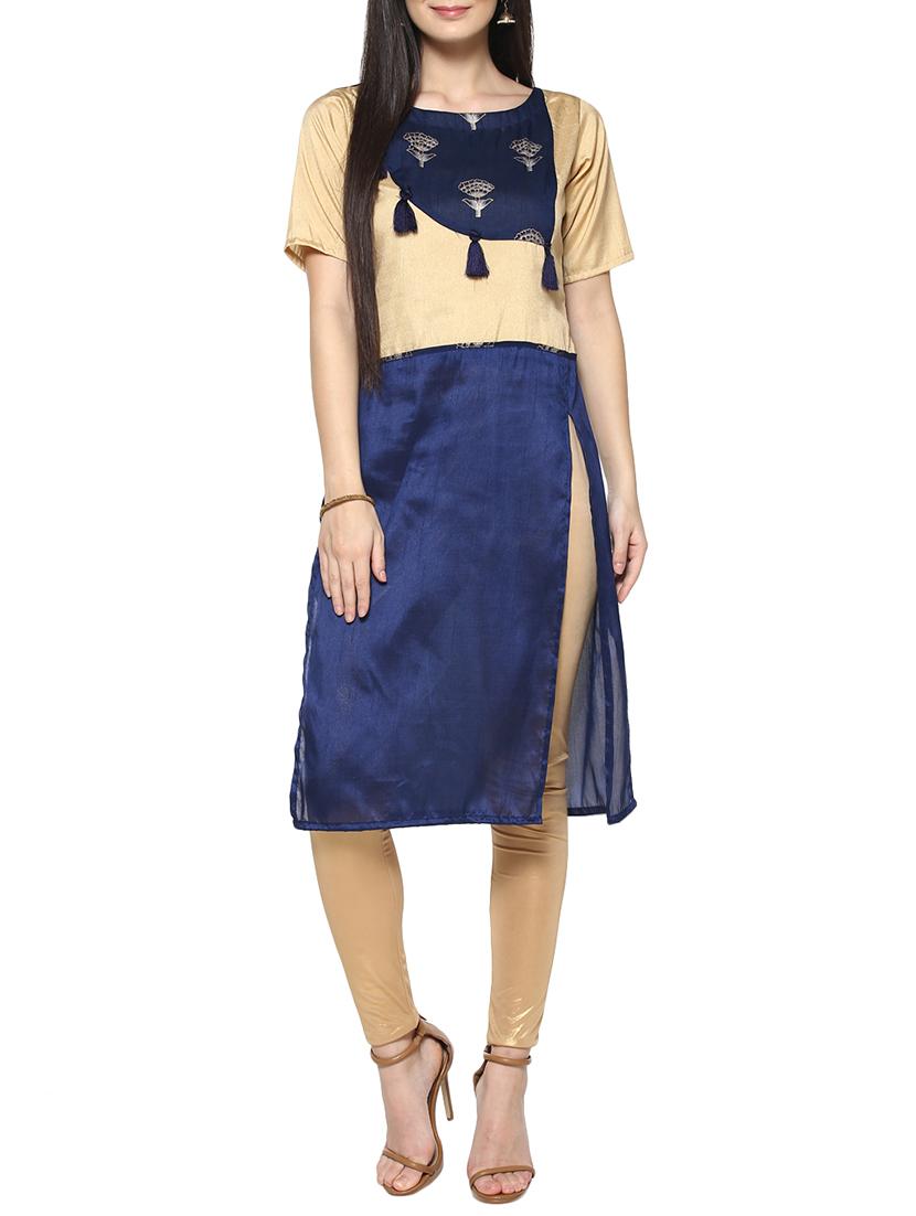 blue poly silk straight kurta - 14536847 - Zoom Image - 1