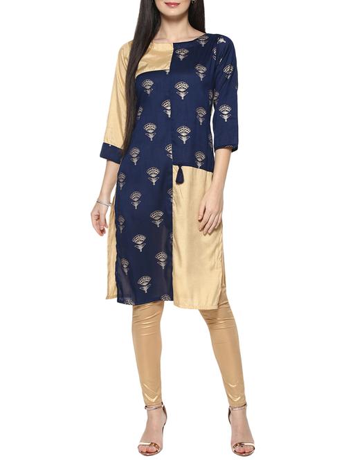 blue silk blend straight kurta - 14536850 - Standard Image - 1