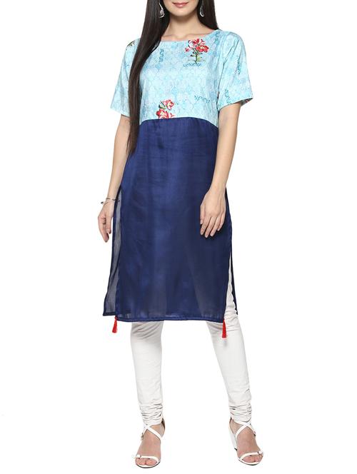 blue poly silk straight kurta - 14536851 - Standard Image - 1