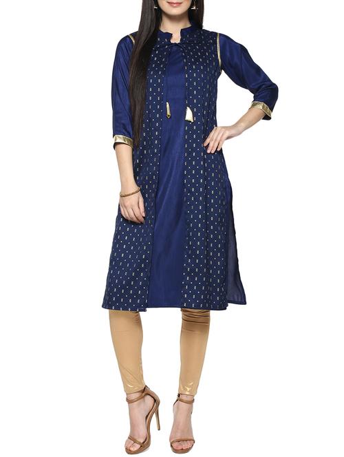 blue poly silk layered kurta - 14536853 - Standard Image - 1