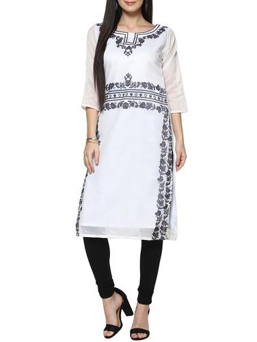 white chanderi straight kurta - 14536854 - Very Small Image - 1