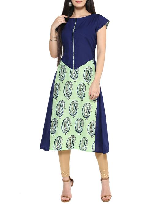 blue cotton a-line kurta - 14536856 - Standard Image - 1