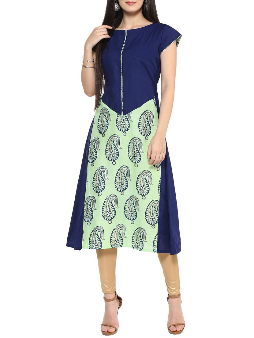 blue cotton a-line kurta - 14536856 - Zoom Image - 1