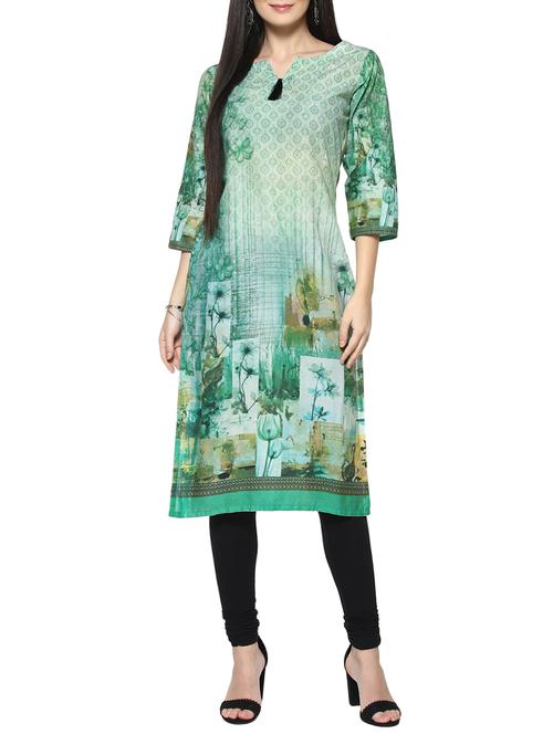 green cotton straight kurta - 14536858 - Standard Image - 1