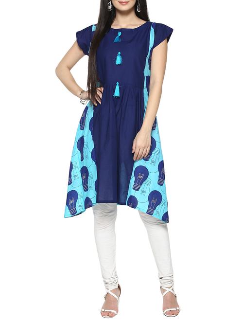 blue cotton asymmetric kurta - 14536859 - Standard Image - 1
