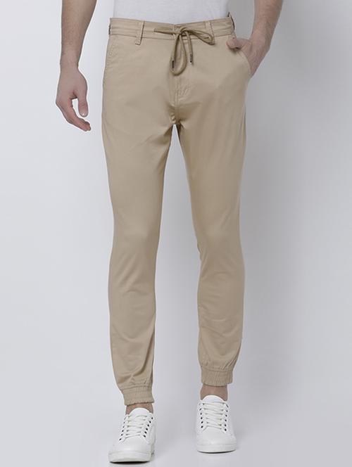 beige cotton blend jogger - 14537146 - Very Small Image - 1