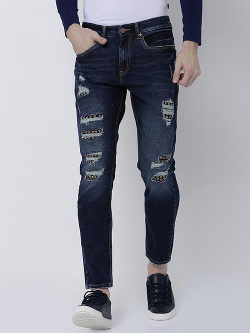 blue cotton blend ripped jeans - 14537189 - Very Small Image - 1