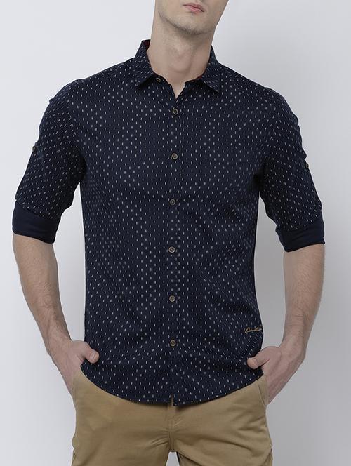 navy blue cotton casual shirt - 14537222 - Very Small Image - 1