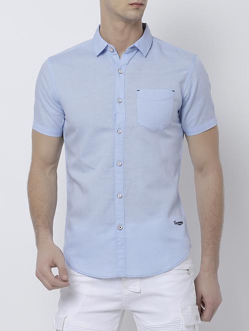 light blue cotton linen casual shirt - 14537266 - Very Small Image - 1