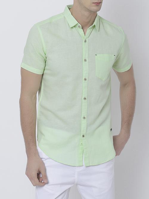green cotton linen casual shirt - 14537281 - Very Small Image - 1