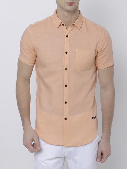 orange cotton linen casual shirt - 14537282 - Very Small Image - 1