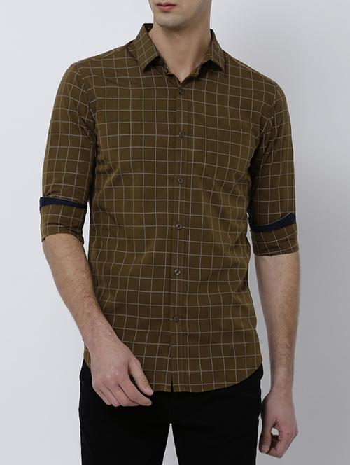 olive green cotton casual shirt - 14537324 - Very Small Image - 1