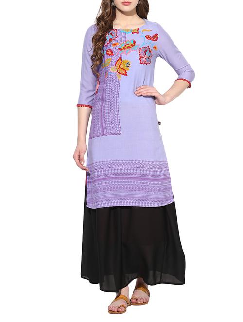 purple rayon straight kurta - 14537341 - Very Small Image - 1