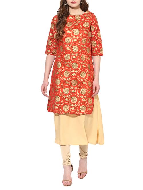 red chanderi layered kurta - 14537343 - Very Small Image - 1