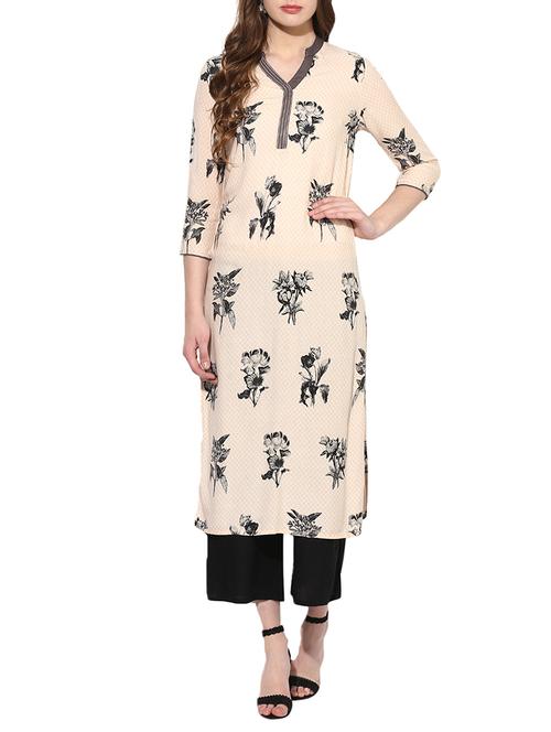 peach rayon straight kurta - 14537347 - Very Small Image - 1