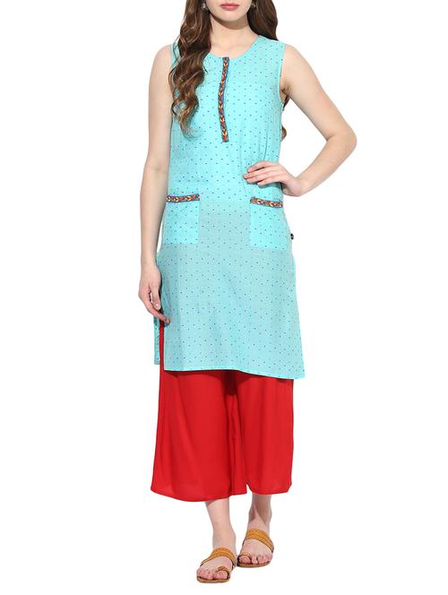 sky blue rayon straight kurta - 14537434 - Very Small Image - 1