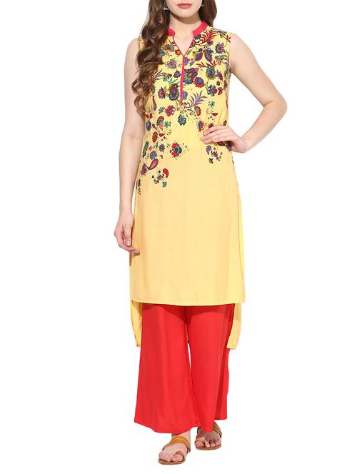 yellow rayon highlow kurta - 14537437 - Very Small Image - 1