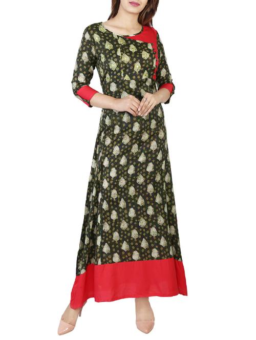 mehandi cotton a-line kurta - 14537481 - Very Small Image - 1