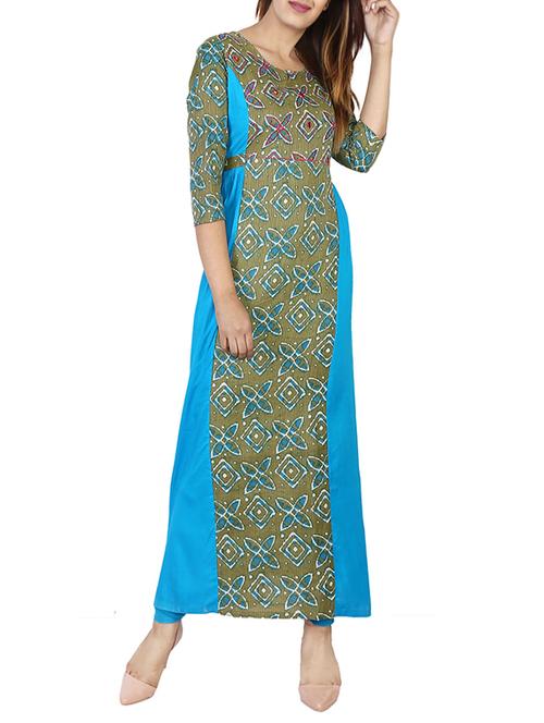green cotton a-line kurta - 14537484 - Very Small Image - 1
