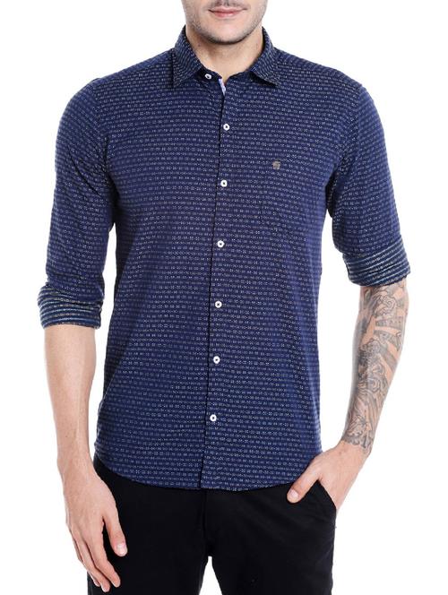 navy blue cotton casual shirt - 14537498 - Standard Image - 1