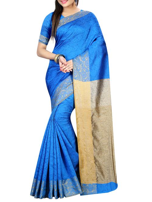 sky blue silk woven saree with blouse - 14537537 - Very Small Image - 1