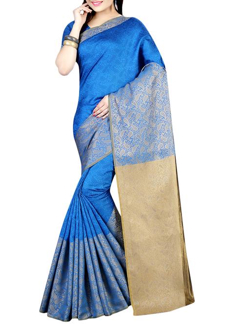 blue silk woven saree with blouse - 14537540 - Very Small Image - 1