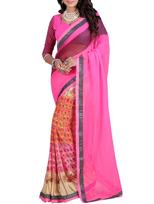 pink silk printed saree with blouse - 14537557 - Very Small Image - 1