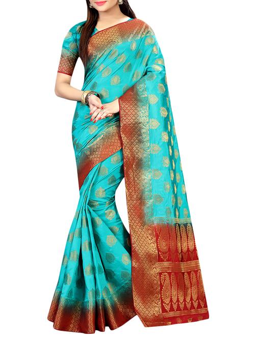 green art silk woven saree with blouse - 14537559 - Very Small Image - 1