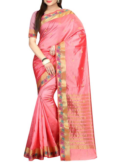 pink art silk woven saree with blouse - 14537561 - Very Small Image - 1