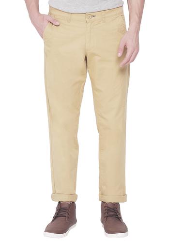 beige cotton flat front casual trousers - 14537642 - Very Small Image - 1