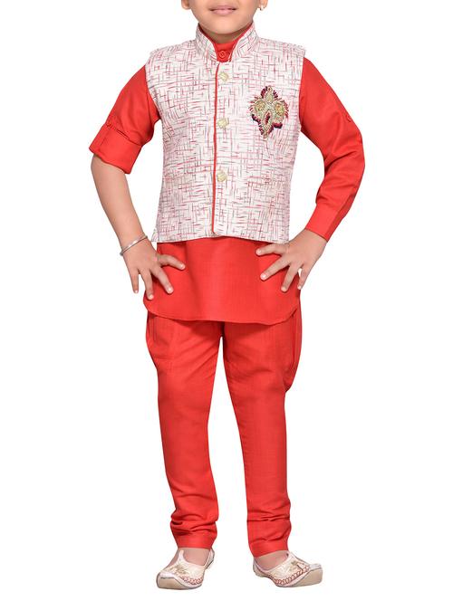 red cotton blend kurta set - 14537655 - Standard Image - 1