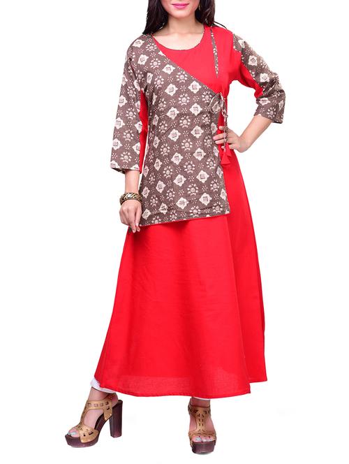 red rayon layered kurta - 14537659 - Very Small Image - 1