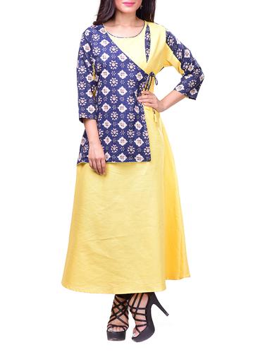 yellow rayon layered kurta - 14537660 - Very Small Image - 1