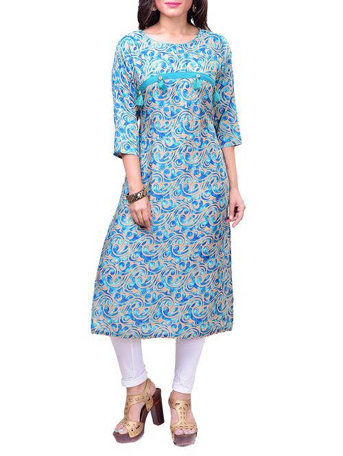 sky blue cotton straight kurta - 14537666 - Very Small Image - 1