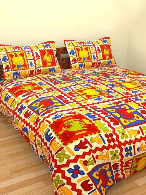 Ethnic Print Double bedsheet with two pillow covers - 14537675 - Standard Image - 1