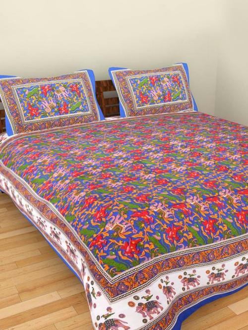 Ethnic Print Double bedsheet with two pillow covers - 14537676 - Very Small Image - 1