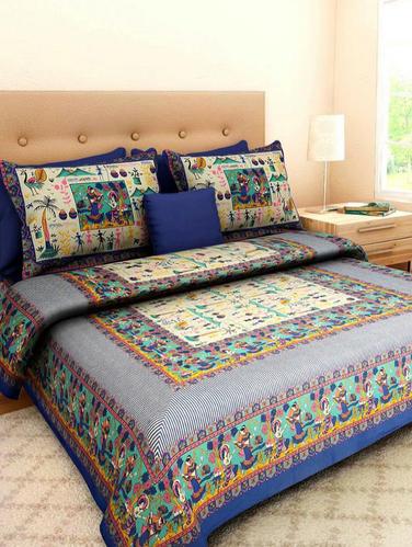 Ethnic Print Double bedsheet with two pillow covers - 14537690 - Very Small Image - 1