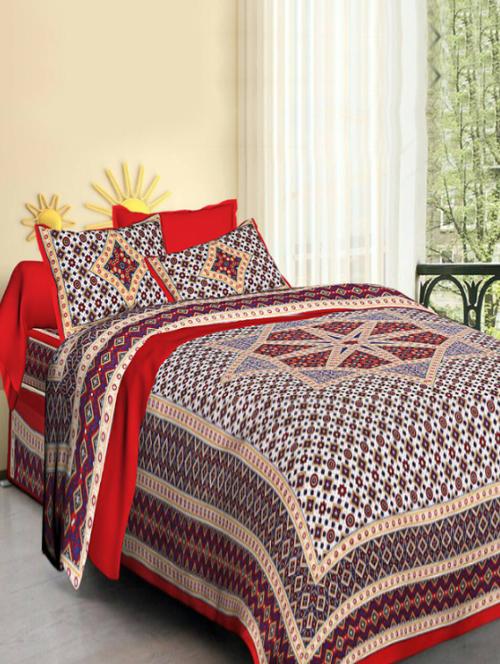 Ethnic Print Double bedsheet with two pillow covers - 14537753 - Very Small Image - 1
