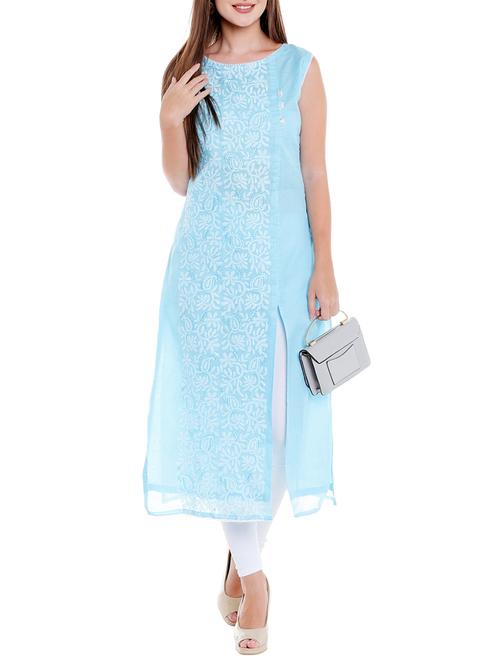 blue cotton straight kurta - 14537926 - Very Small Image - 1