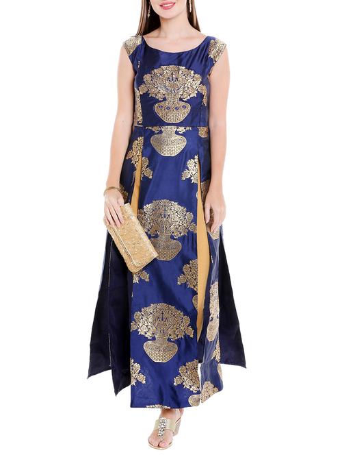 blue poly silk high slit kurta - 14537981 - Very Small Image - 1