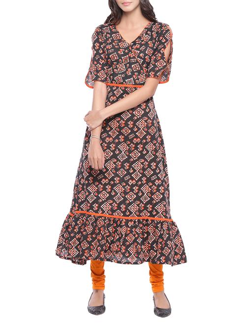 multicolored cotton tiered kurta - 14537998 - Very Small Image - 1