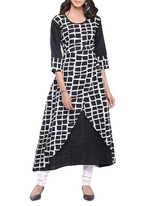 black cotton layered kurta - 14537999 - Very Small Image - 1