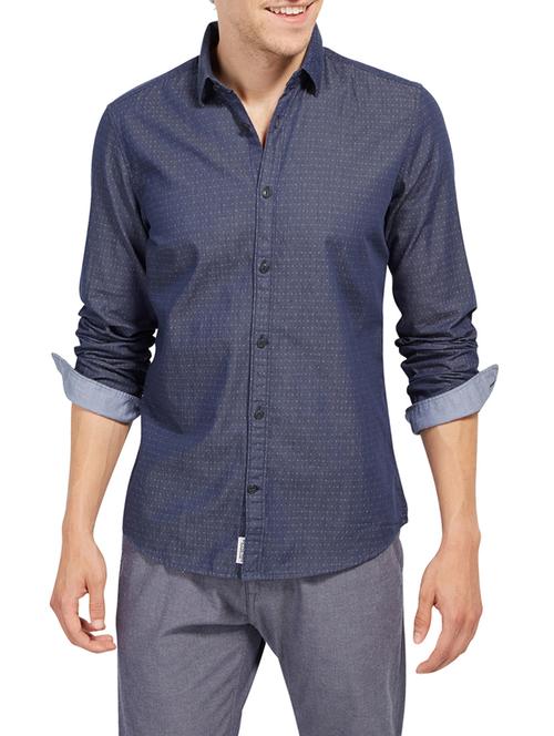 dark blue cotton casual shirt - 14538251 - Very Small Image - 1