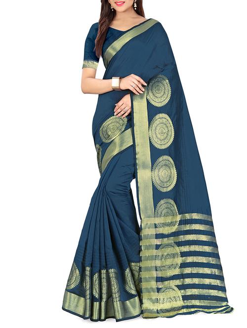 blue cotton woven saree - 14538302 - Very Small Image - 1