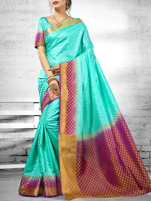 sky blue silk woven saree with blouse - 14538428 - Very Small Image - 1