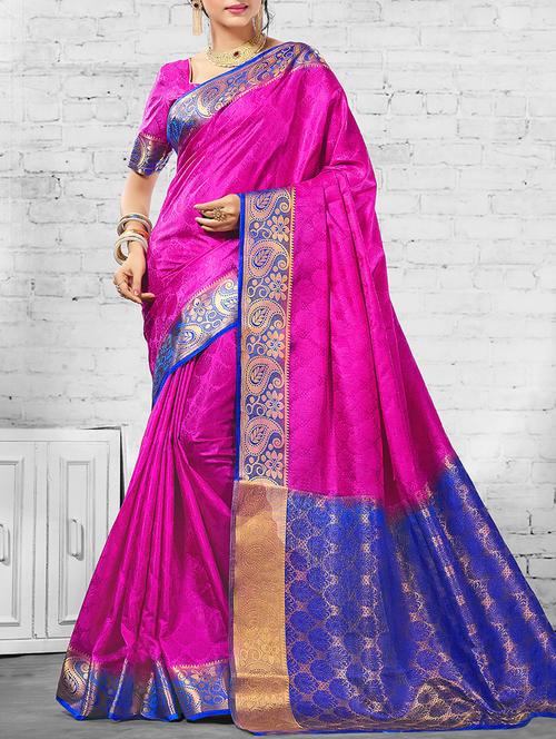 pink silk woven saree with blouse - 14538431 - Very Small Image - 1